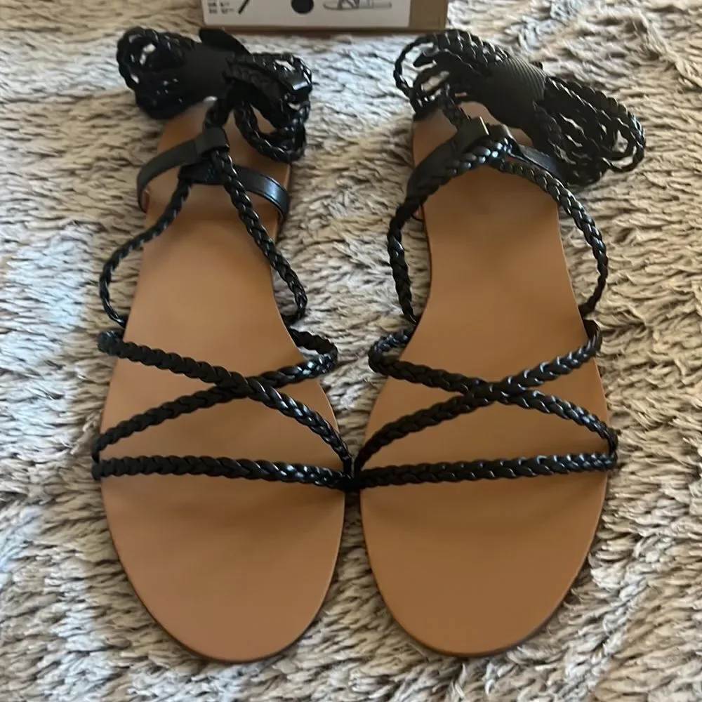 NEW JCrew braided vegan lace up sandals black